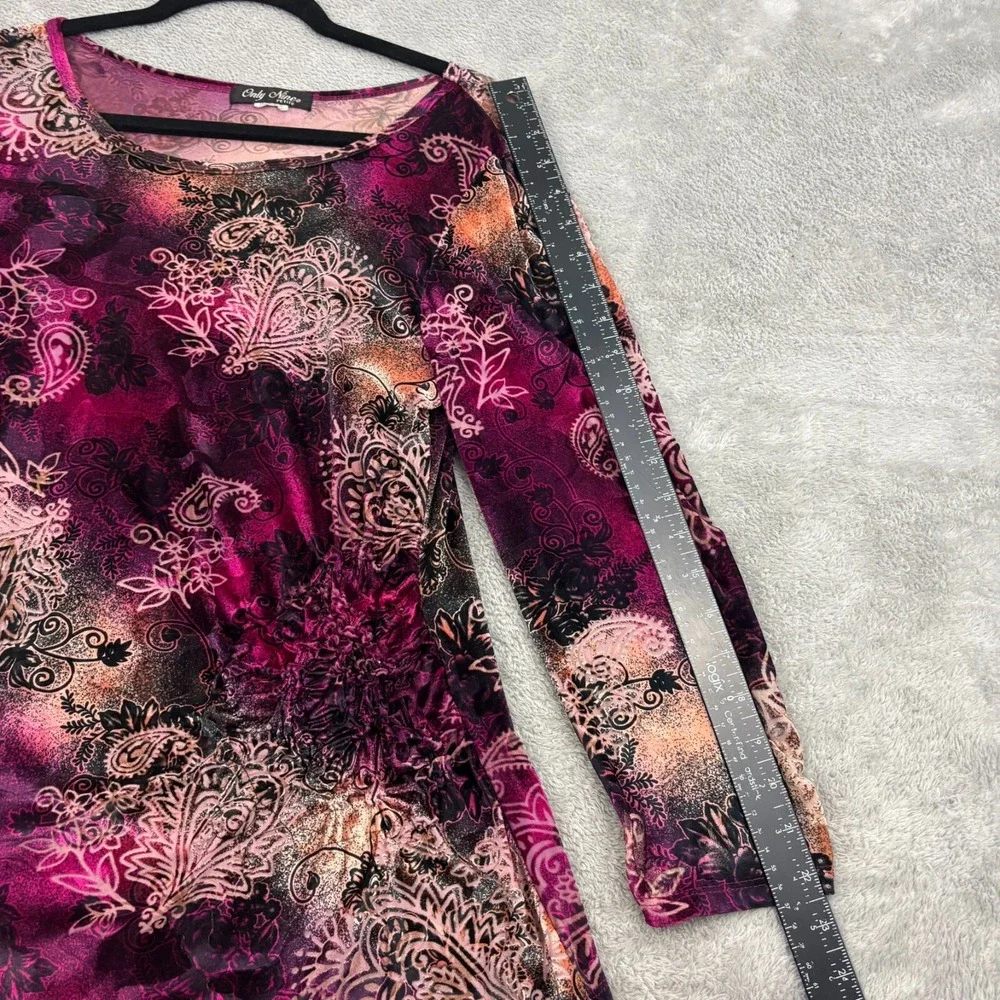 VTG‎ Only Nine Womens Ruched Velvet Burnout Blouse PL Multicolor Y2K Whimsigoth